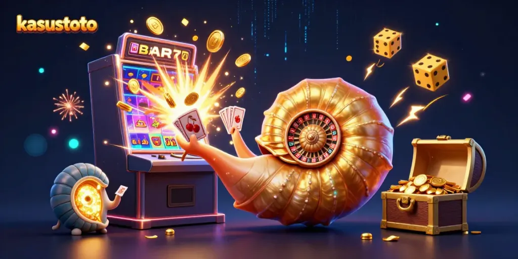 Permainan slot interaktif di kasustoto dengan ikan nautilus raksasa berkilau dan efek jackpot menarik.