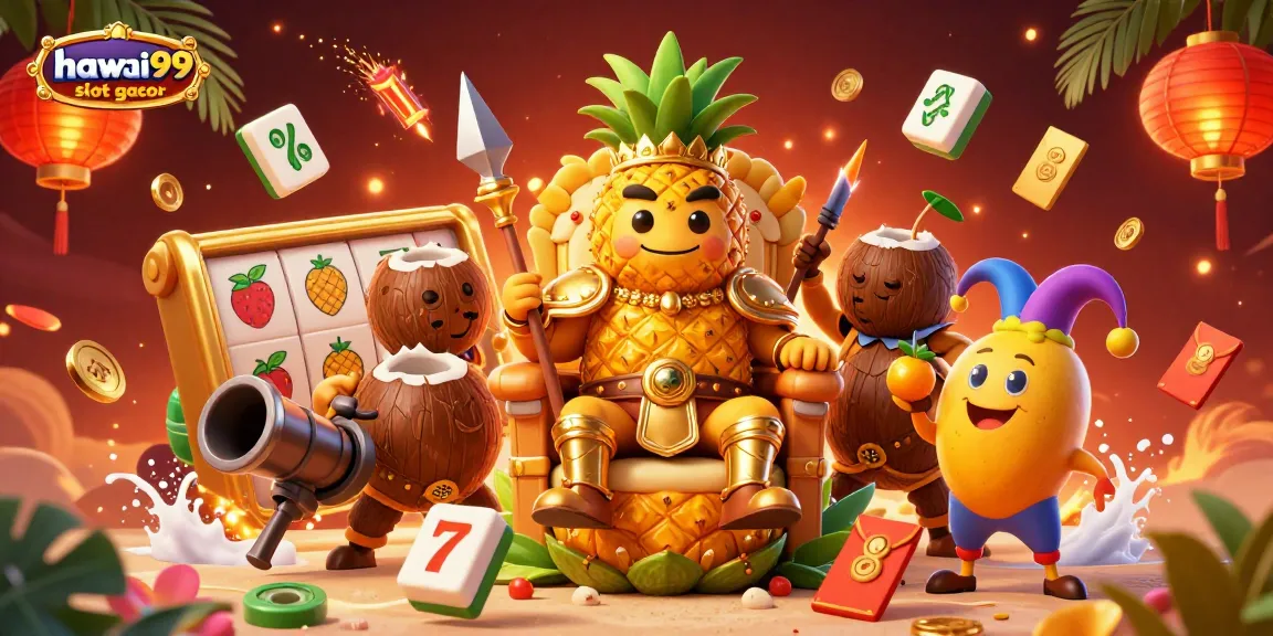 Enjoy thrilling gameplay with hawai99 slot gacor, showcasing a vibrant casino scene with dynamic characters and symbols.