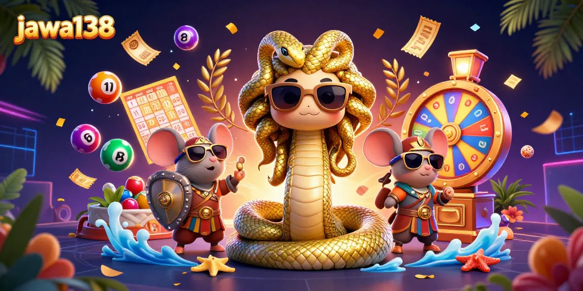 Slot jackpots dan bingo menarik dalam ilustrasi 3D berlogo jawa138 yang meriah.