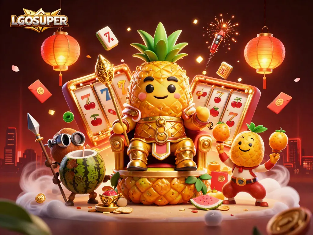 Engage in thrilling gameplay at LGOSUPER with a vibrant illustrated casino scene featuring colorful game elements.