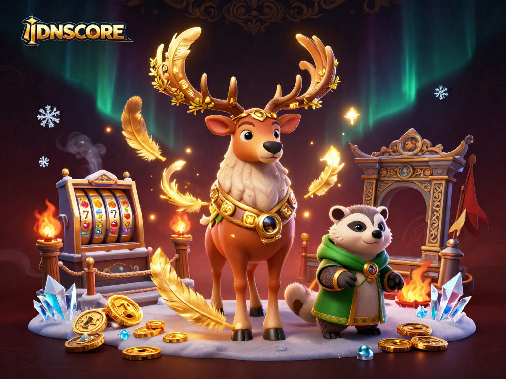 Engage with IDNSCORE's vibrant slots experience amidst rich, fantasy-themed illustrations.