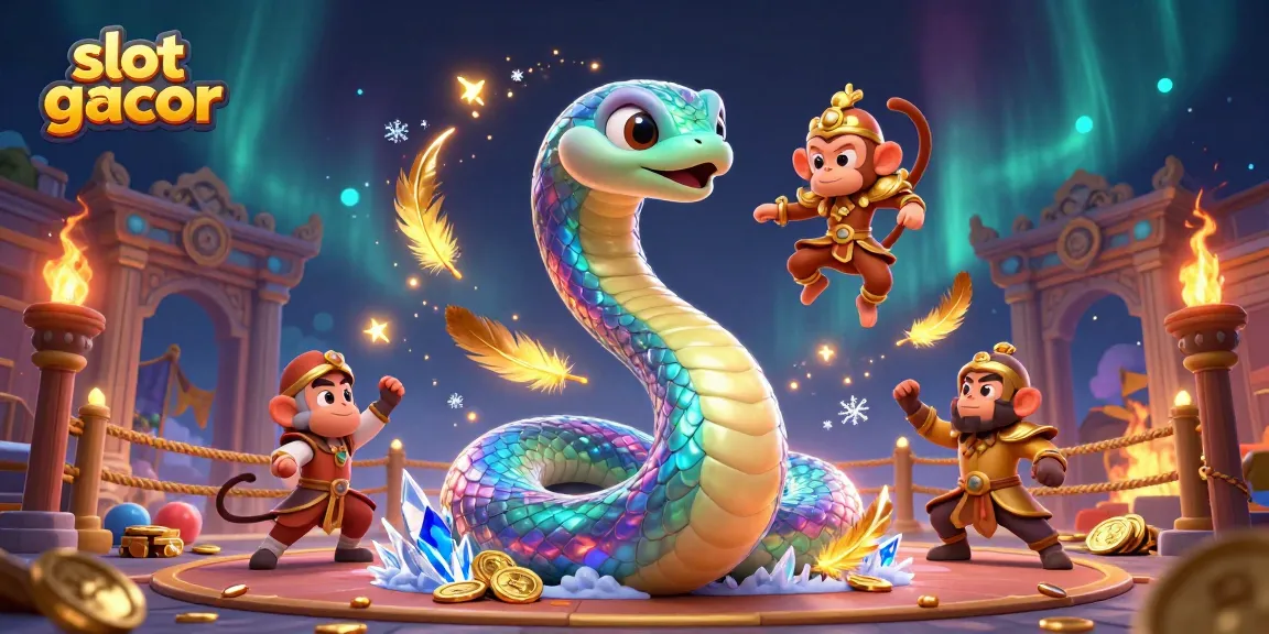 Experience thrilling slot gacor adventures with a vibrant scene featuring a magical serpent and monkey king.