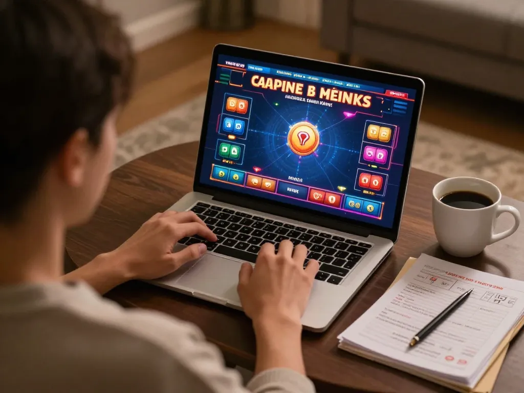 Player enjoying online gaming experience at nhà cái Ga28 with laptop, cozy environment, and strategy notes.