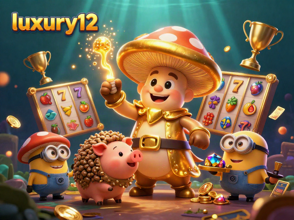 Experience luxury12 slots in a vibrant 3D scene with golden wizard magic and treasure elements.