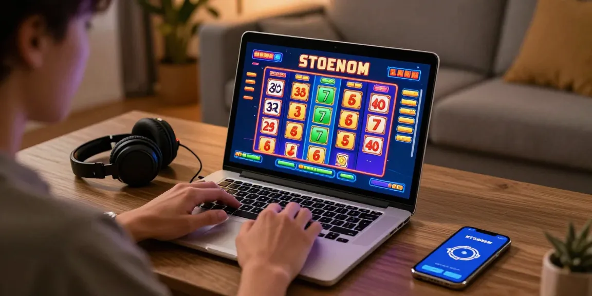 Pengguna menikmati permainan toto slot di laptop dalam suasana nyaman