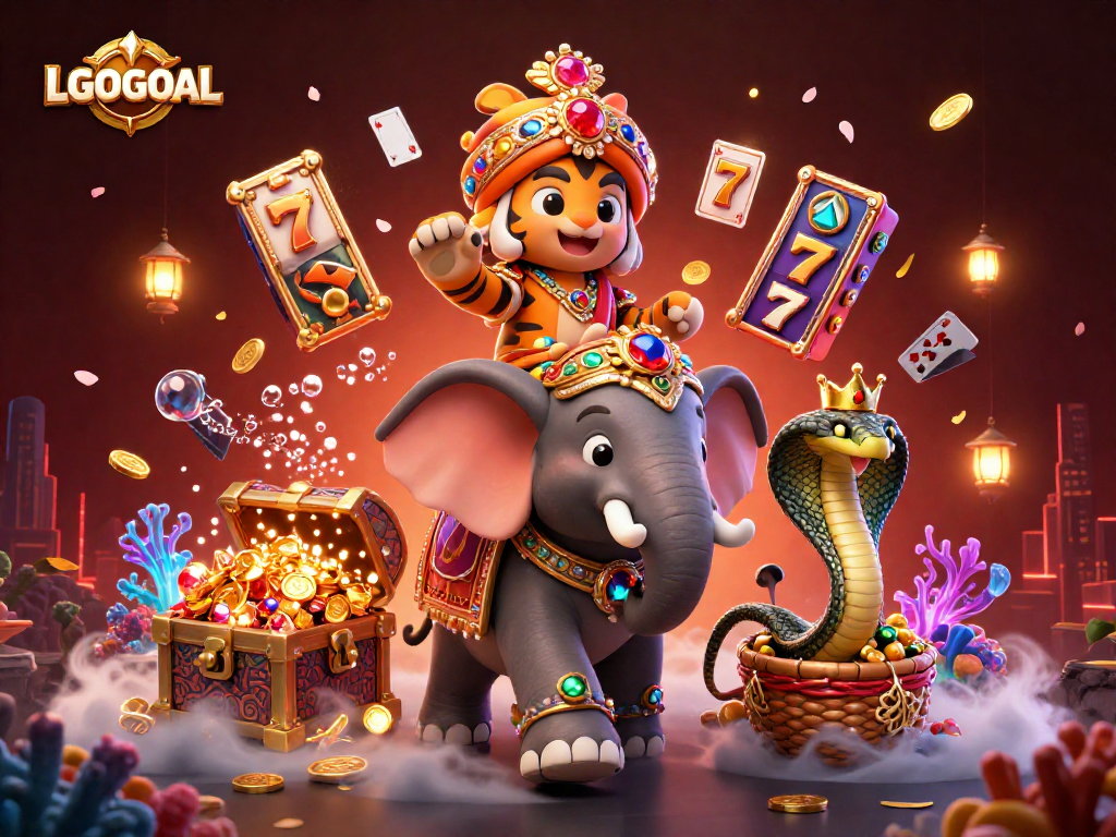 Play slots with LGOGOAL using rich 3D art showcasing a maharaja and jewels.