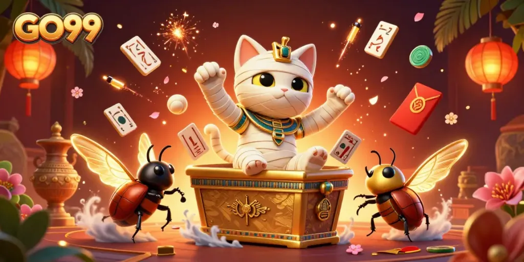 Experience thrilling gameplay with GO99 in a vibrant 3D casino atmosphere featuring unique characters.