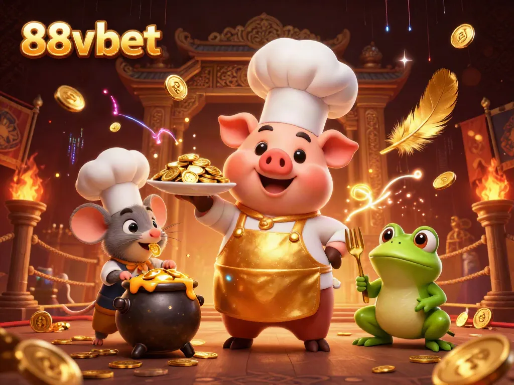 Experience thrilling gaming action at 88vbet with vibrant 3D casino characters and gold coins.
