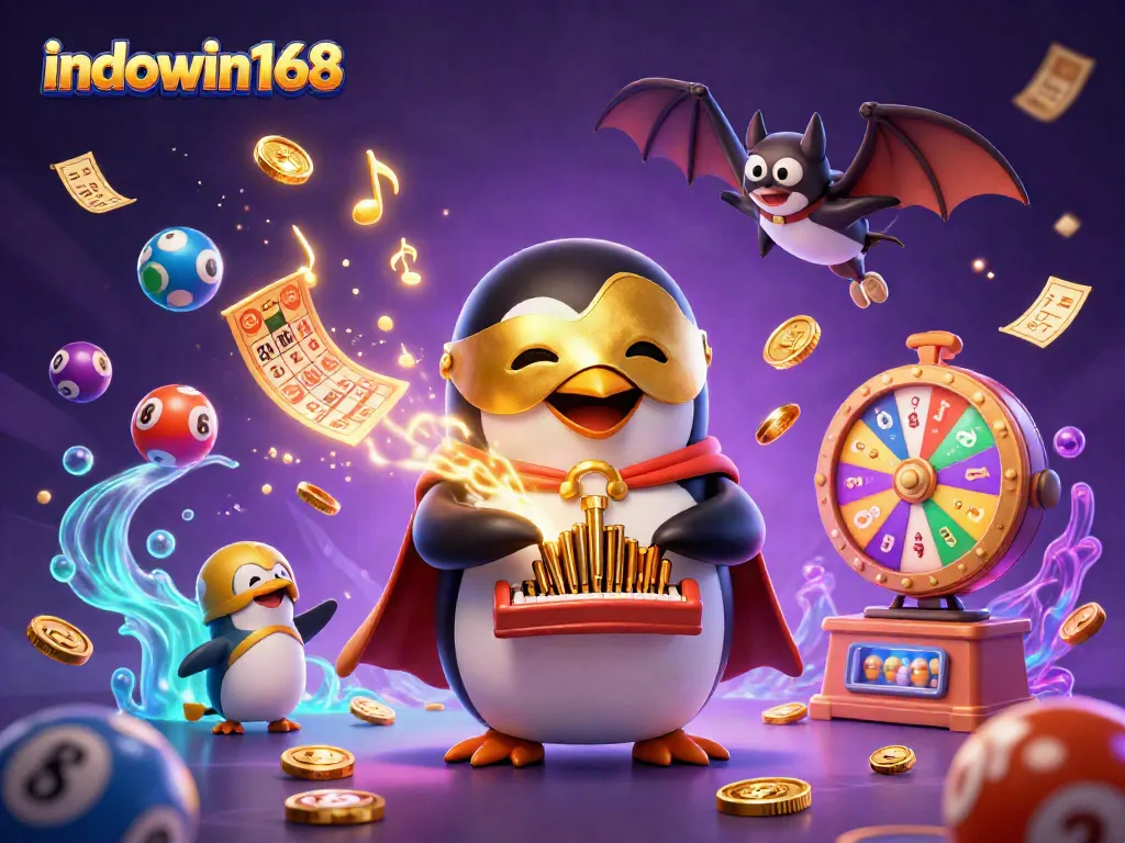 Reveal winning strategies with indowin168, featuring lottery elements and vibrant 3D illustration.