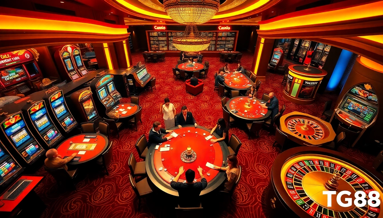Experience the excitement of tg88 with vibrant slot machines and intense poker tables at a luxurious casino.