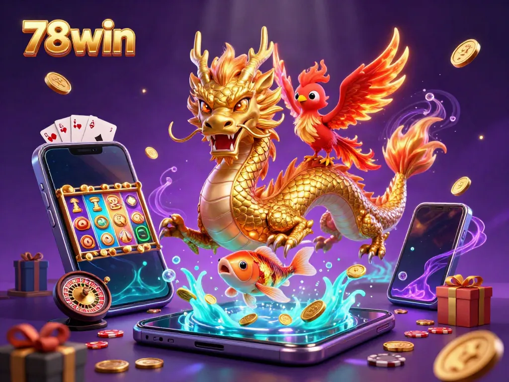 Win big with 78win's vibrant 3D casino illustration bringing exciting gameplay to life.