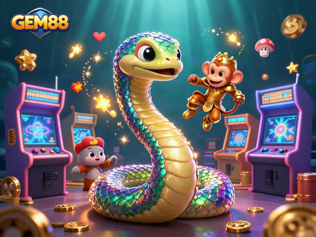 Engage with GEM88 in this vibrant, colorful arcade and casino-inspired 3D illustration.