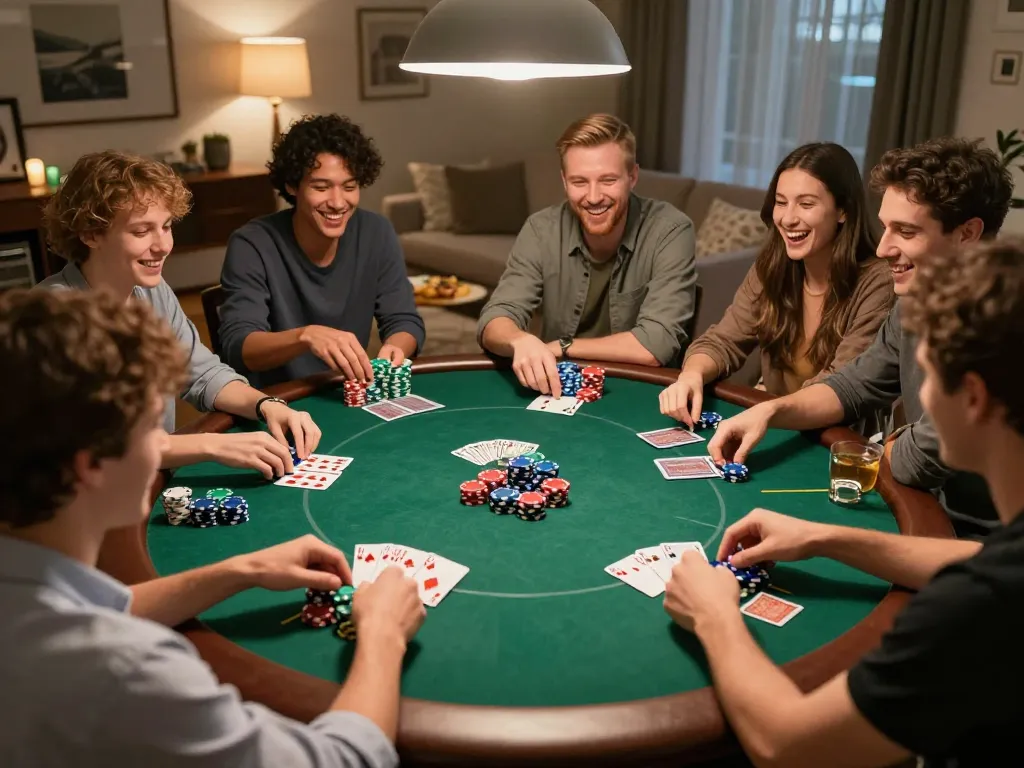 KADAL 778 players enjoying an intense poker game with vibrant chips and lively interactions.