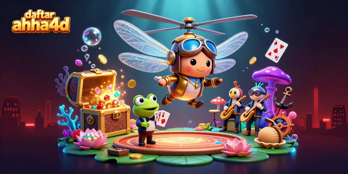Daftar ahha4d di ilustrasi kasino bawah laut dengan pengemudi helikopter, dealer kartu, dan musisi jazzy.