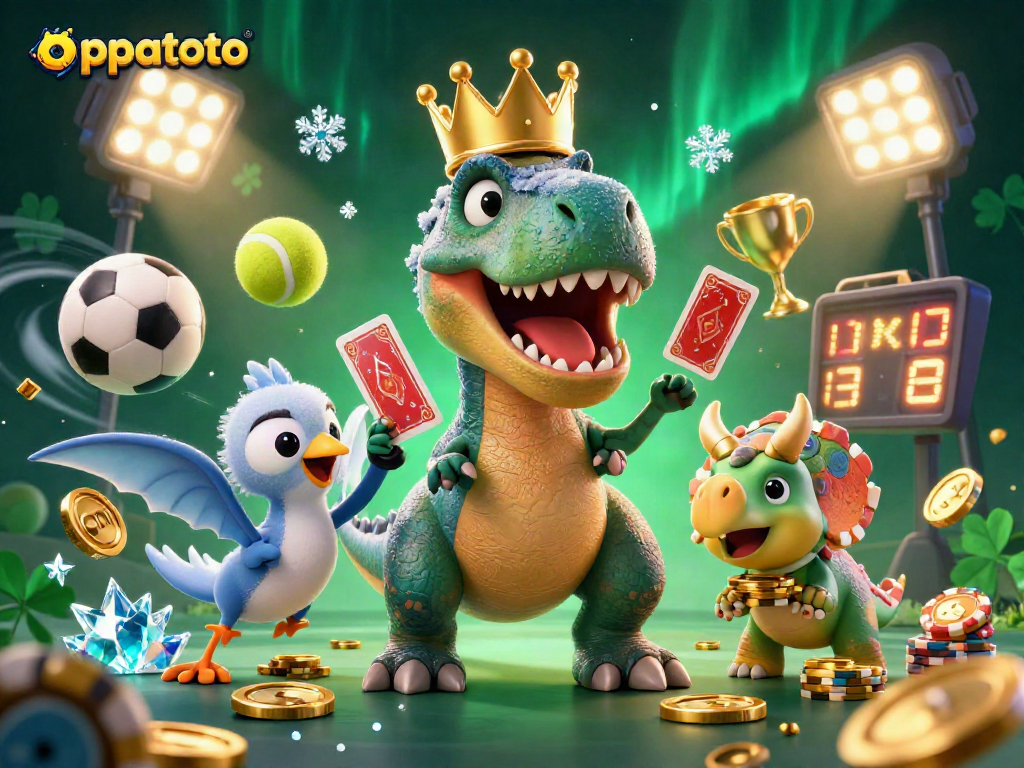 Enhance your winnings with oppatoto and enjoy vibrant casino-themed fun alongside friendly dinosaurs.