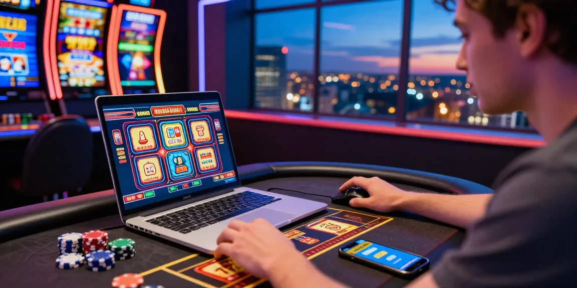 Player engaged with a link slot game at a vibrant virtual casino table, immersed in colorful graphics and game statistics.