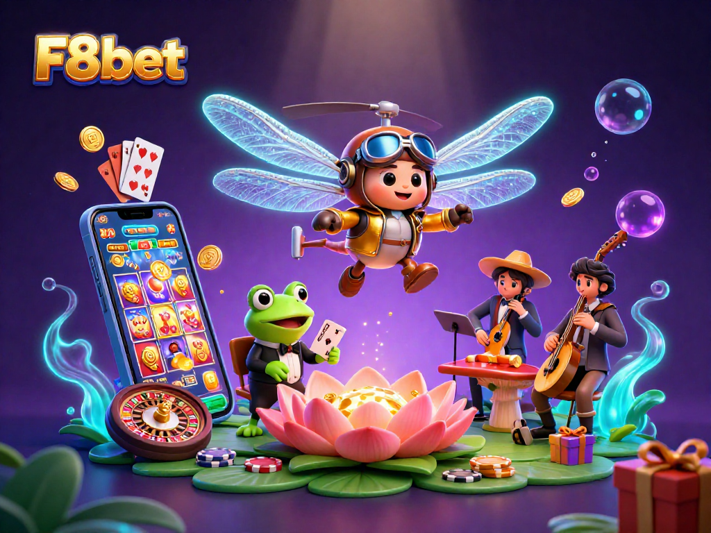 Experience the vibrant world of F8bet with dynamic characters and gaming elements in action.