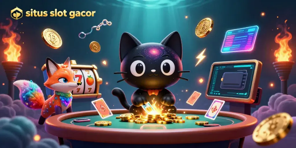 Engage with the thrilling atmosphere of situs slot gacor featuring vibrant characters and casino elements.