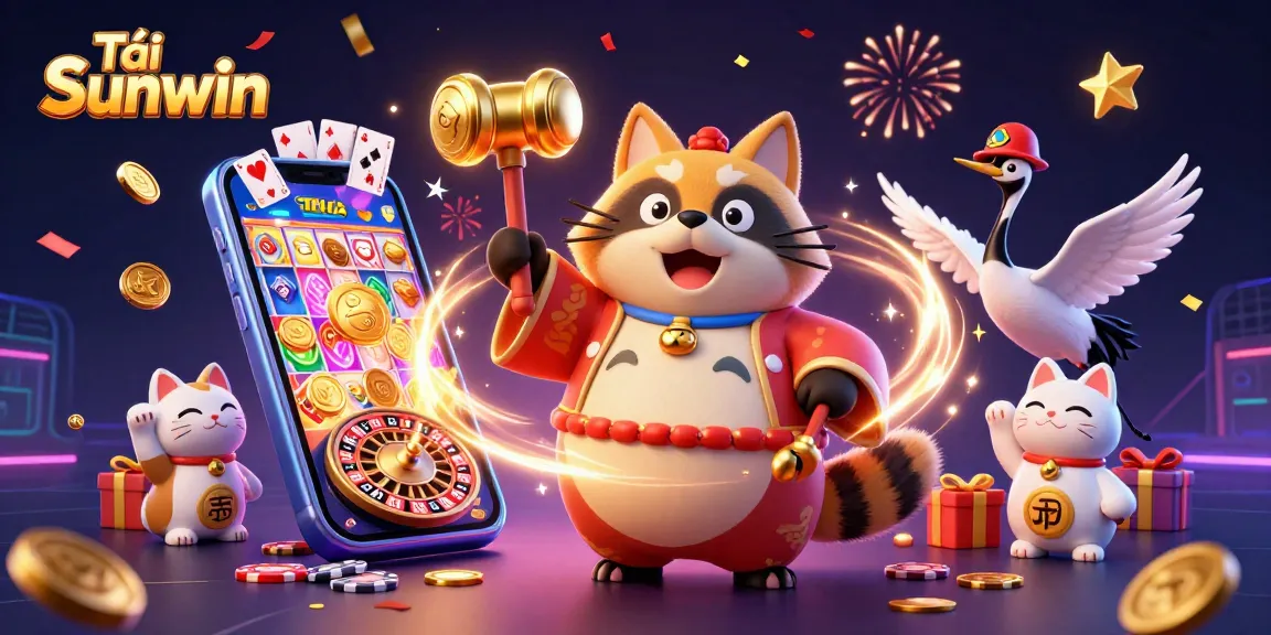 Experience Tải Sunwin with cheerful characters and vibrant casino elements in a lively 3D scene.
