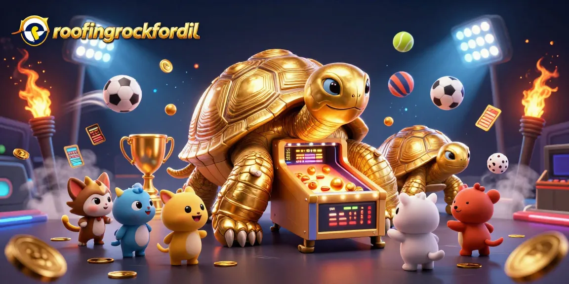 Engage with roofingrockfordil's thrilling gaming experience, featuring animated tortoise and sports elements.