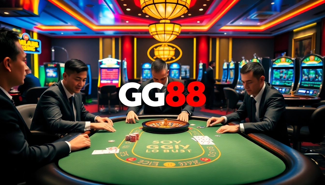 GG88 poker players in a luxurious casino environment, highlighting excitement and competition.