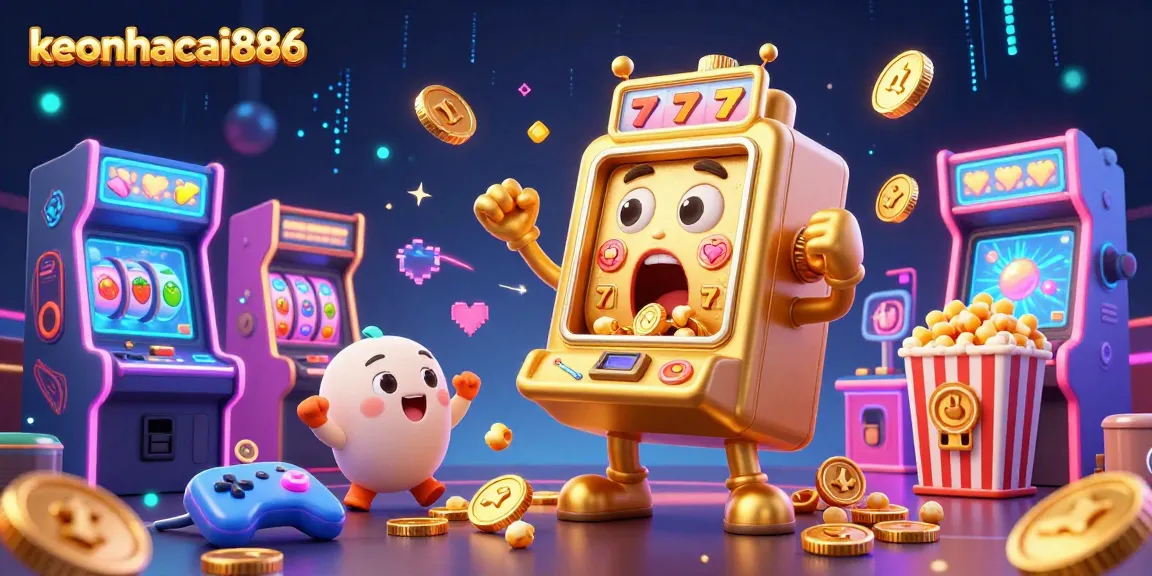 Celebrate wins with the keonhacai886 animated slot machine showering coins in a vibrant casino scene.