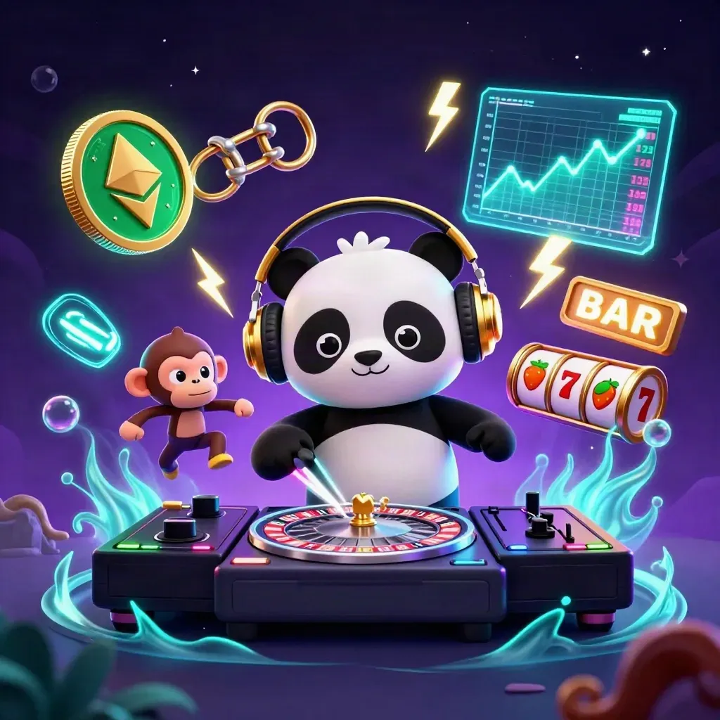 Panda DJ, monyet breakdance, dan kucing rave di neon kosmik dengan koin kripto.