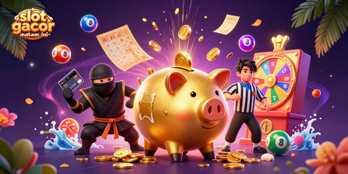 Play and win with slot gacor malam ini in this vibrant casino-themed 3D illustration full of action.