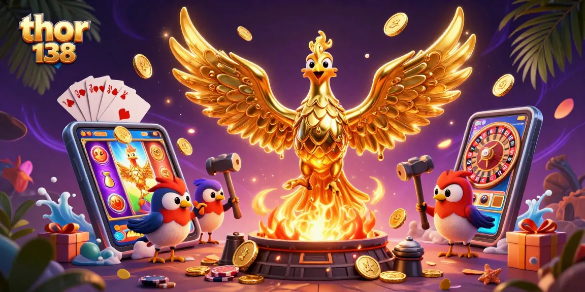 thor 138 mempersembahkan ilustrasi kasino memukau dengan phoenix emas dan elemen permainan menarik.