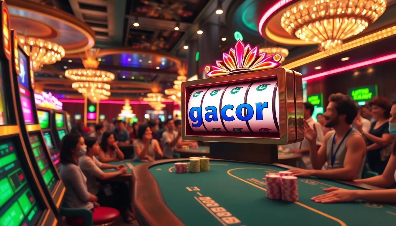 Enthusiastic gamblers enjoying the excitement of slot gacor at a vibrant casino.