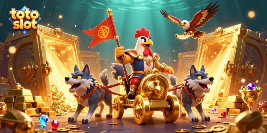 Menangkan permainan slot dengan toto slot yang membangkitkan suasana meriah dalam ilustrasi kasino 3D.