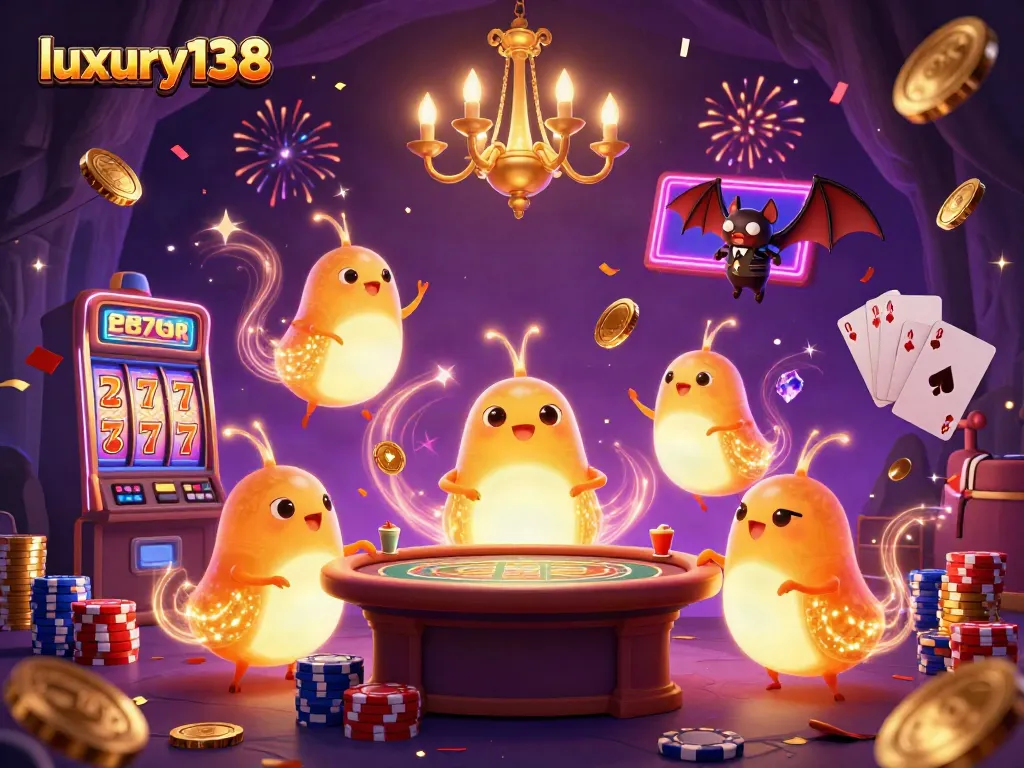 Spin at luxury138 and win big with animated glowworms and dazzling casino elements.