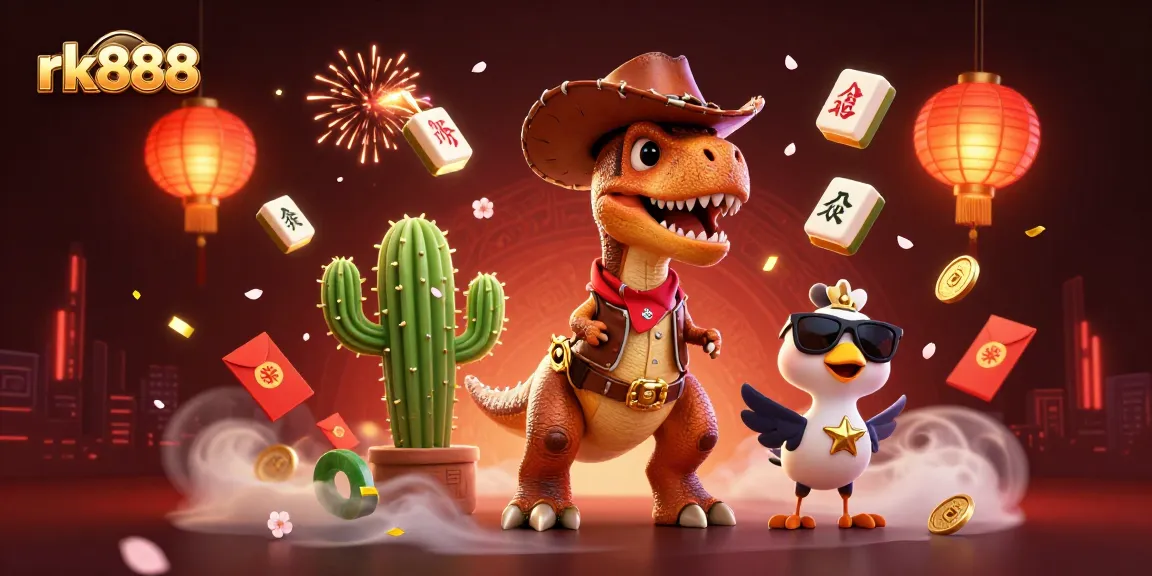 Experience thrilling action at rk888 with a T-Rex and friends amidst an exciting digital casino.