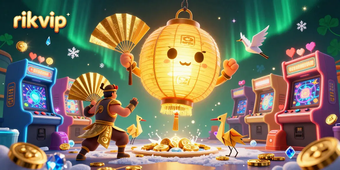 Play and win big with rik vip in an ultra-detailed casino-themed digital illustration showcasing vibrant game elements.