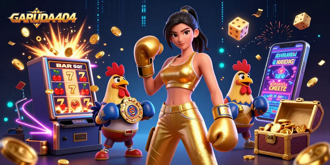 Experience thrilling gaming action at GARUDA404 with vibrant characters and dynamic casino elements.