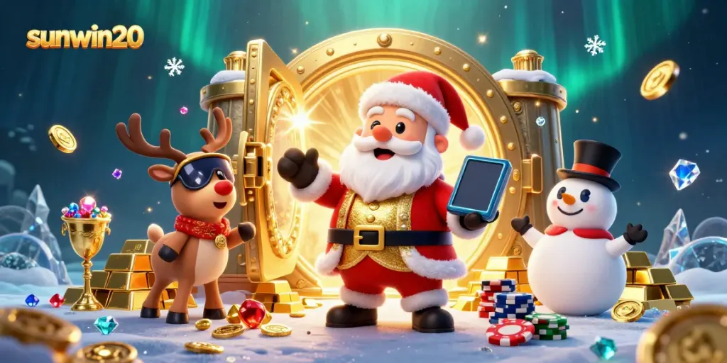 Experience the excitement of sunwin20 casino with Santa and friends amid golden jackpots and treasures.