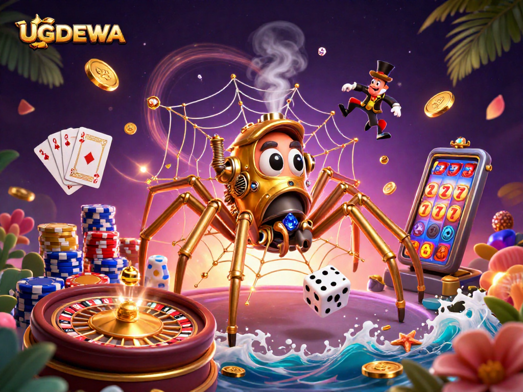 Experience thrilling gaming with UGDEWA's captivating steampunk illustration featuring unique casino elements.