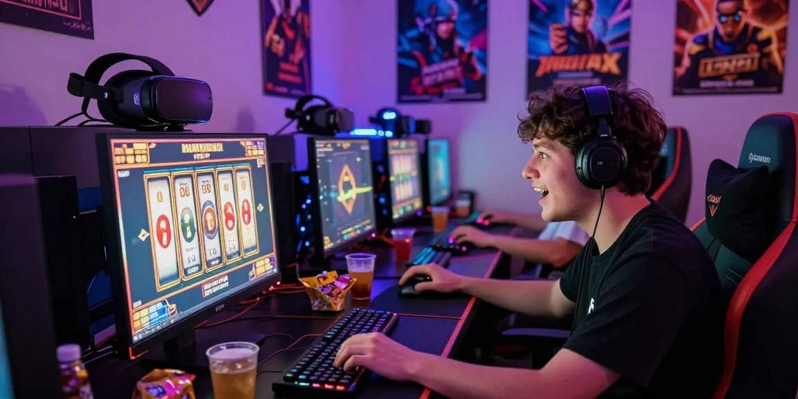 Seorang pemain di NAGAHITAM303 menikmati pengalaman bermain slot online dengan suasana penuh energi dan perangkat game modern.