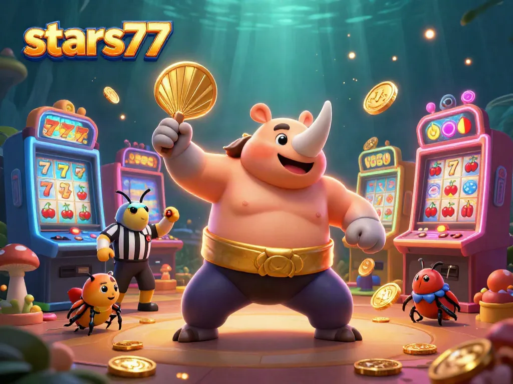Dalam permainan slot, stars77 menghadirkan champion kejuaraan, penuh koin emas, simbol keberuntungan, dan suasana seru.