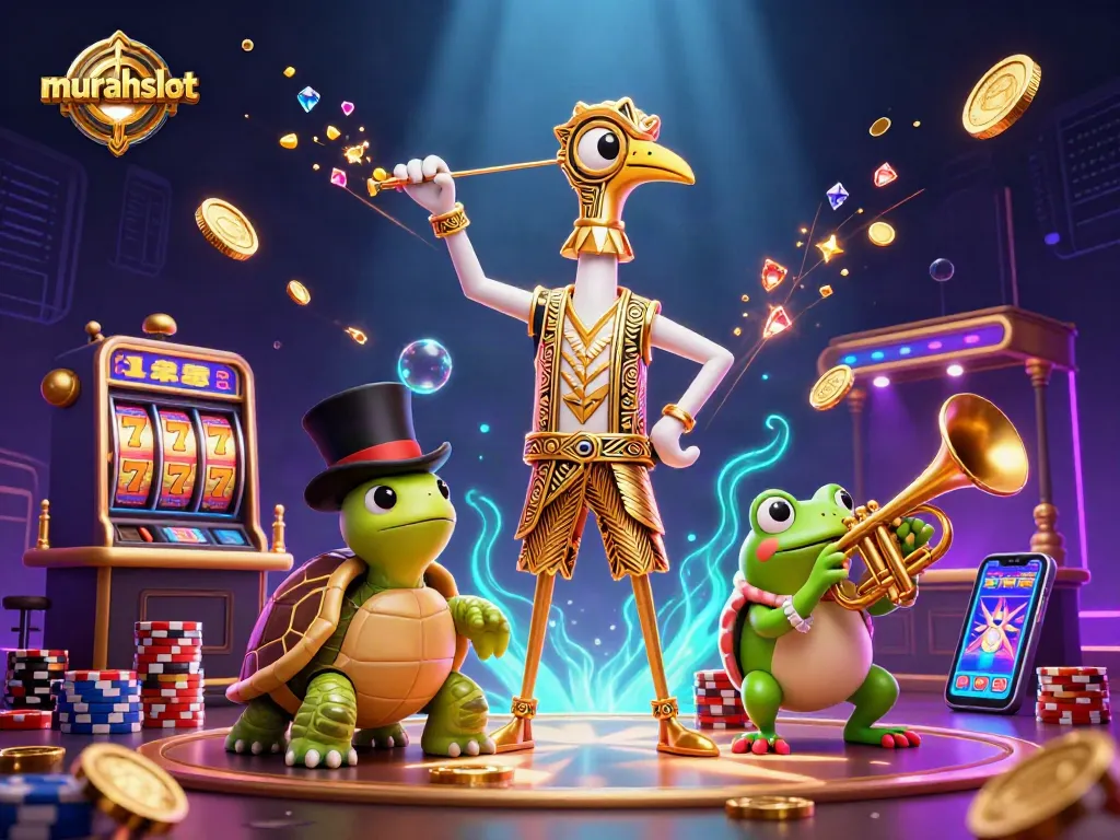 Spin thrilling slots with murahslot in this vibrant 3D casino scene bursting with excitement.
