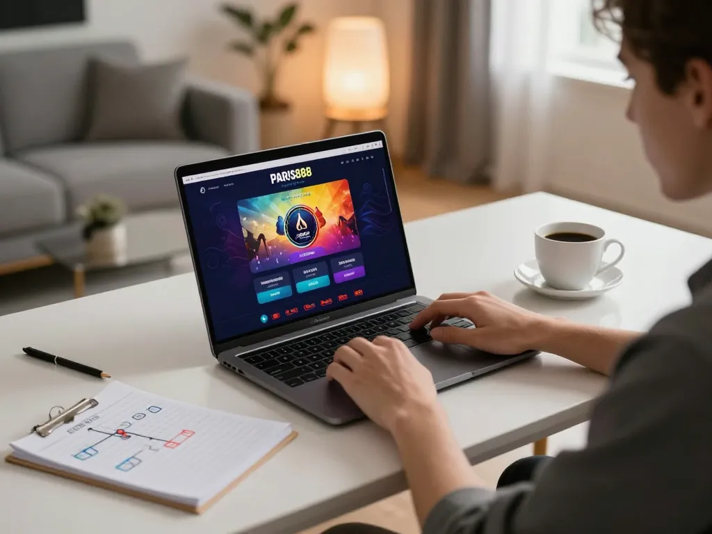 Experience strategic online gameplay with Paris888 on a modern laptop setup.