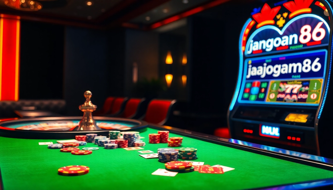 Engage in a thrilling game of poker with jagoan86 at an upscale casino table filled with chips.