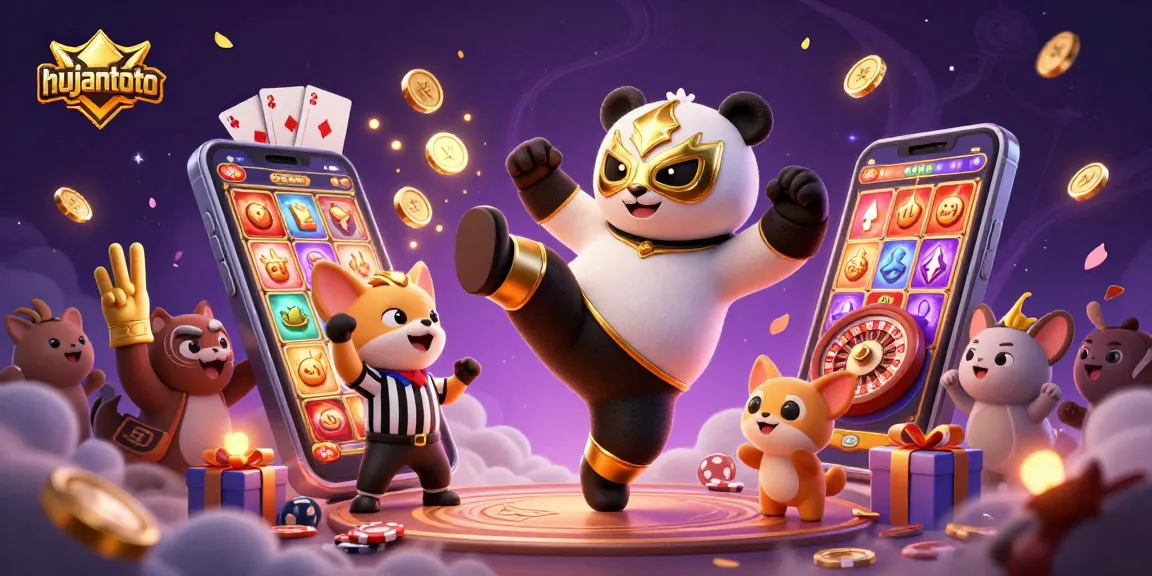 Gambarkan hujantoto sebagai platform permainan online dengan suasana yang meriah dan fitur menarik.