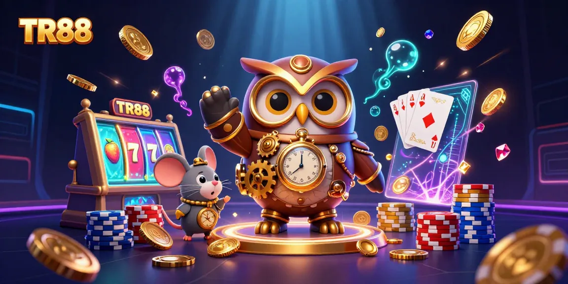 Spin the TR88 slot machine reels with vibrant fruit symbols and cascading golden coins.