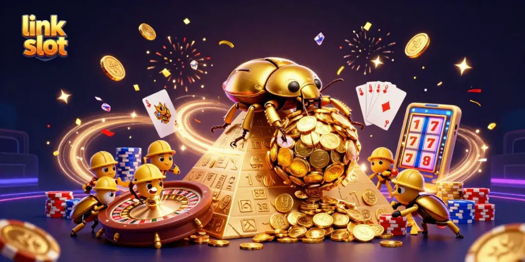 Mengumpulkan koin emas dalam permainan link slot yang menegangkan dan mengasyikkan dengan berbagai elemen kasino.