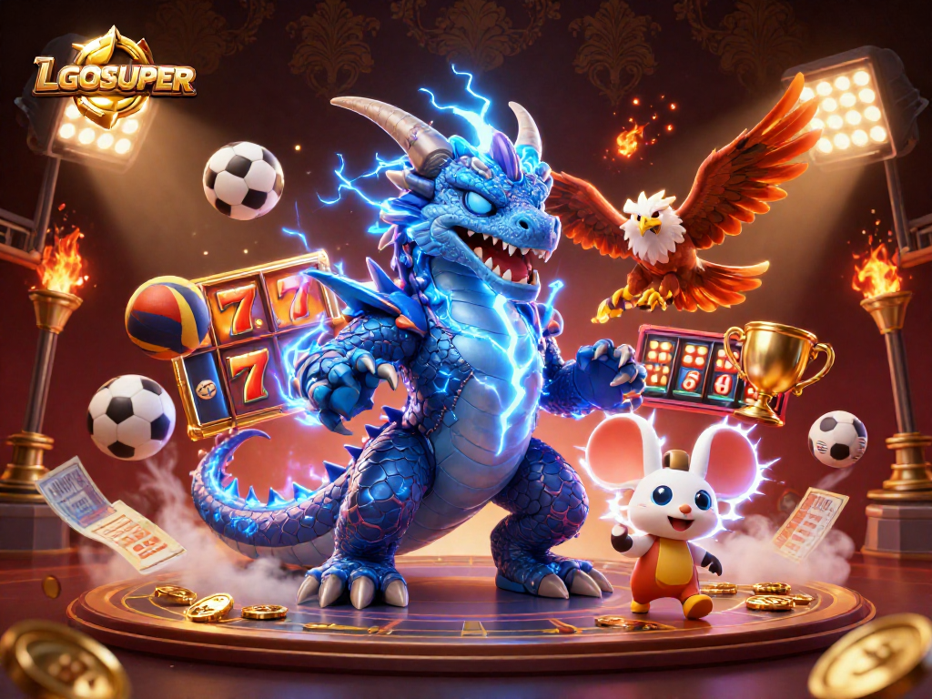 Experience the electrifying atmosphere of LGOSUPER with dynamic gaming elements and intriguing characters.