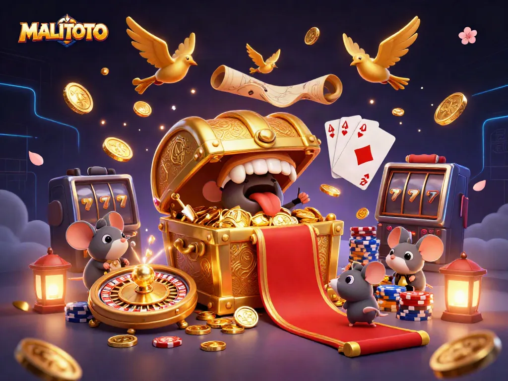 MALITOTO reveals adventure through a treasure chest with animated riches in a captivating casino setting.