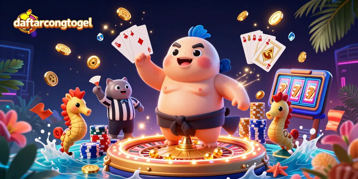 Engage with daftarcongtogel for exciting online lottery gaming, featuring vibrant 3D characters and casino elements.