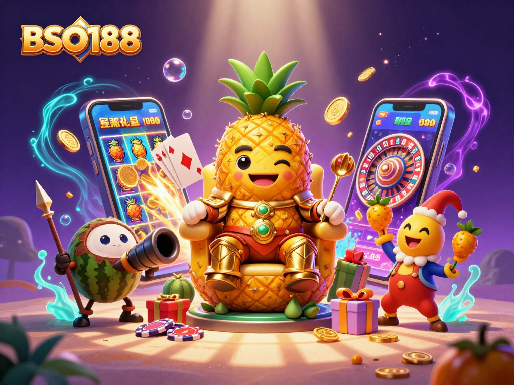 BSO188 brings excitement with vibrant 3D casino characters and dynamic gaming elements on a colorful beach.