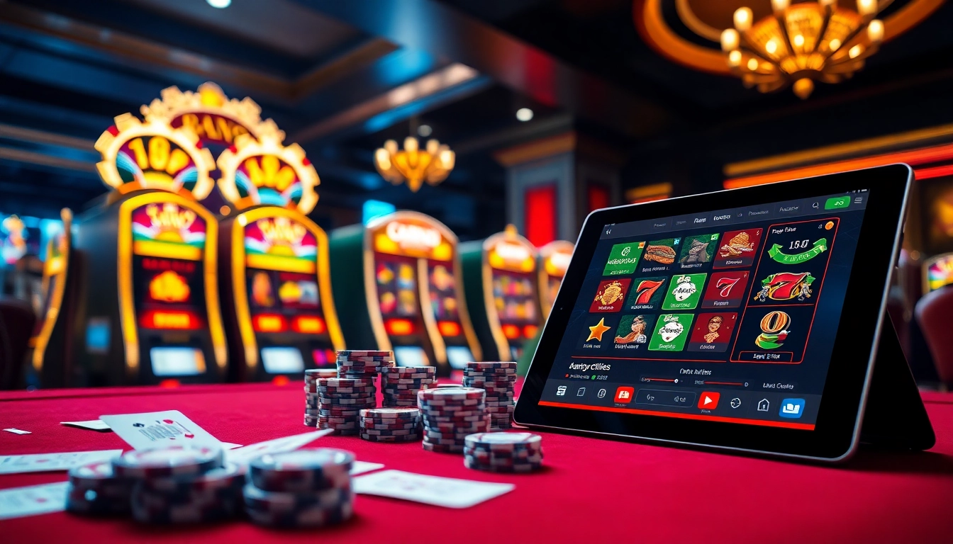 Engaging scene showcasing Daftar Nama Situs Judi Slot Online Terpercaya, featuring vibrant slot machines and stylish gambling elements.